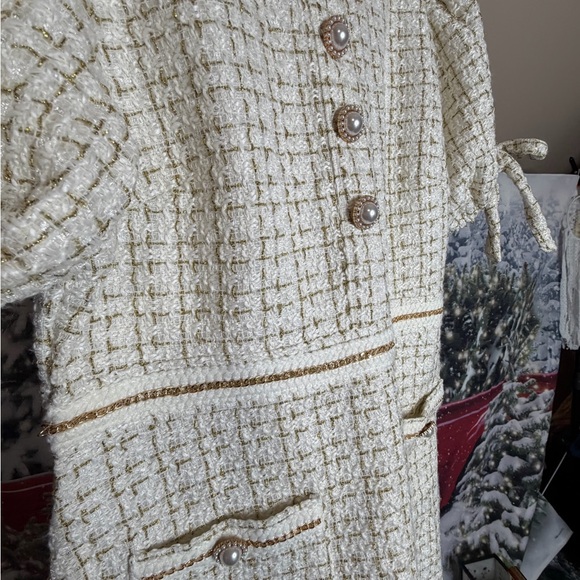 Simply Southern Scalloped Cream Tweed Dress with Puffy Sleeves NWT Size Medium - Picture 13 of 17
